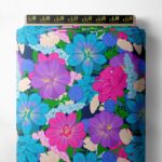 Bloom flower style with blue, pink colors