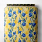 Bloom flower style with blue, yellow colors