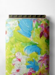 Bloom flower style with green,pink colors