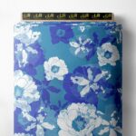 Bloom flower style with blue, white colors