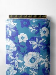 Bloom flower style with blue, white colors