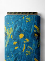 Bloom flower style with blue, yellow colors