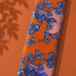 Bloom flower style with orange, blue colors